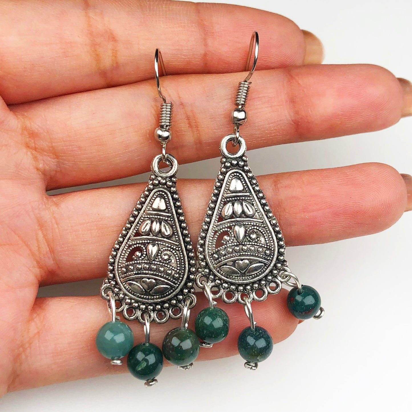 Natural Gemstone Green Ocean Jasper Earrings for Women and Girls