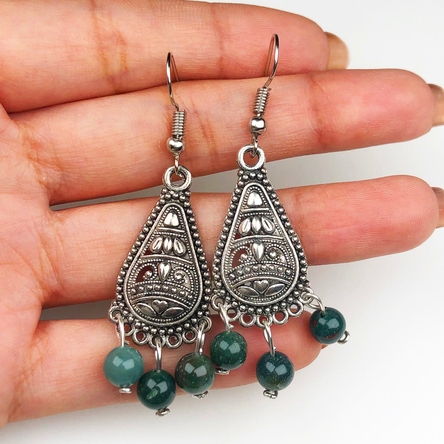 Natural Gemstone Green Ocean Jasper Earrings for Women and Girls