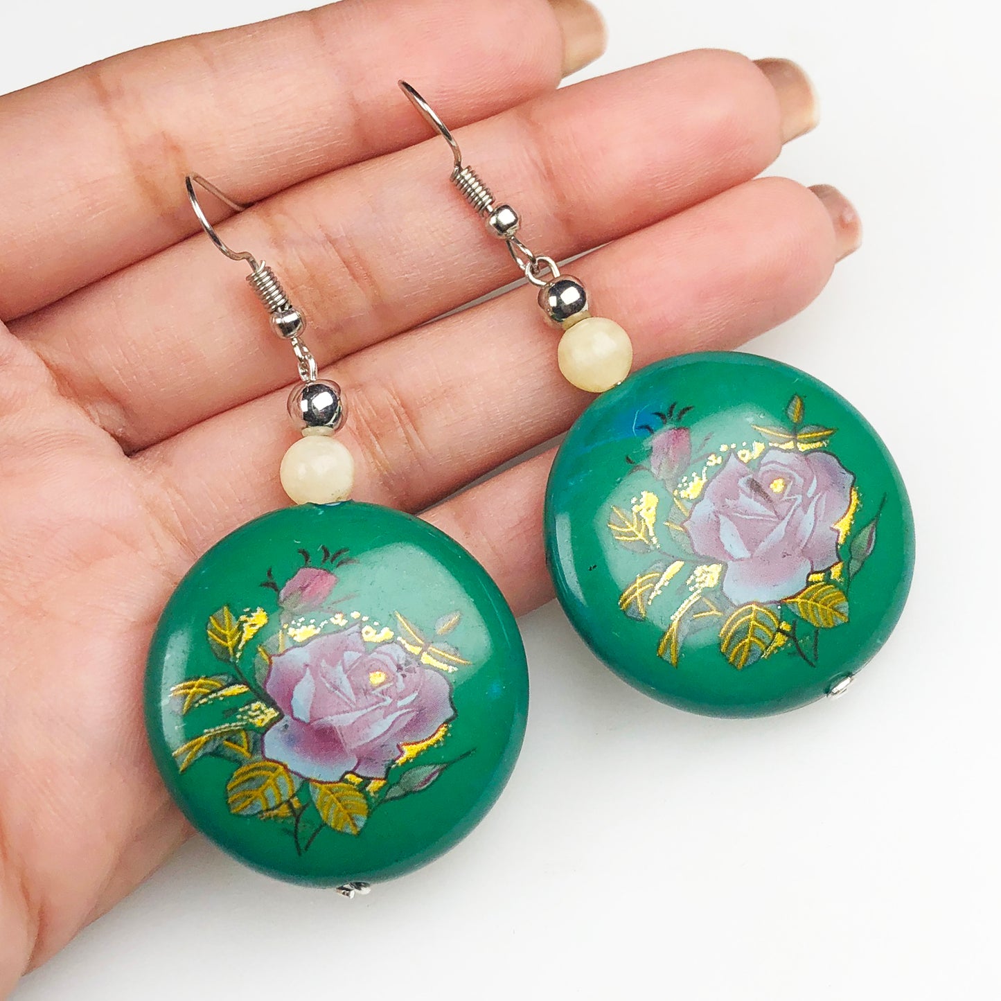 Natural Gemstone Expressive Agate abd Tensa Beads Earrings for Women and Girls