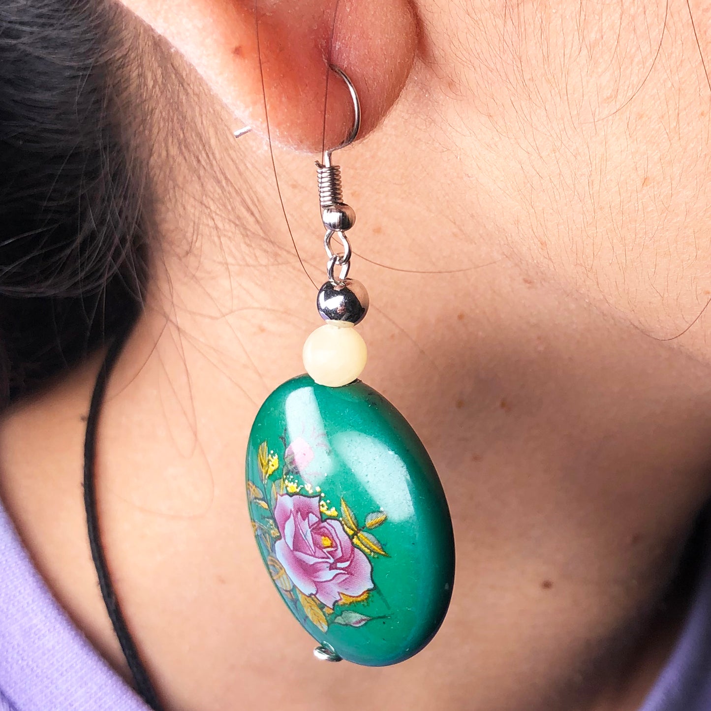Natural Gemstone Expressive Agate abd Tensa Beads Earrings for Women and Girls
