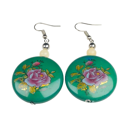 Natural Gemstone Expressive Agate abd Tensa Beads Earrings for Women and Girls