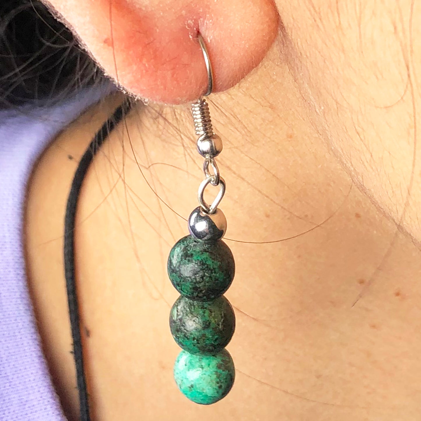 Natural Gemstone One of a kind Green Jasper and Pink Ruby Earrings for Women and Girls