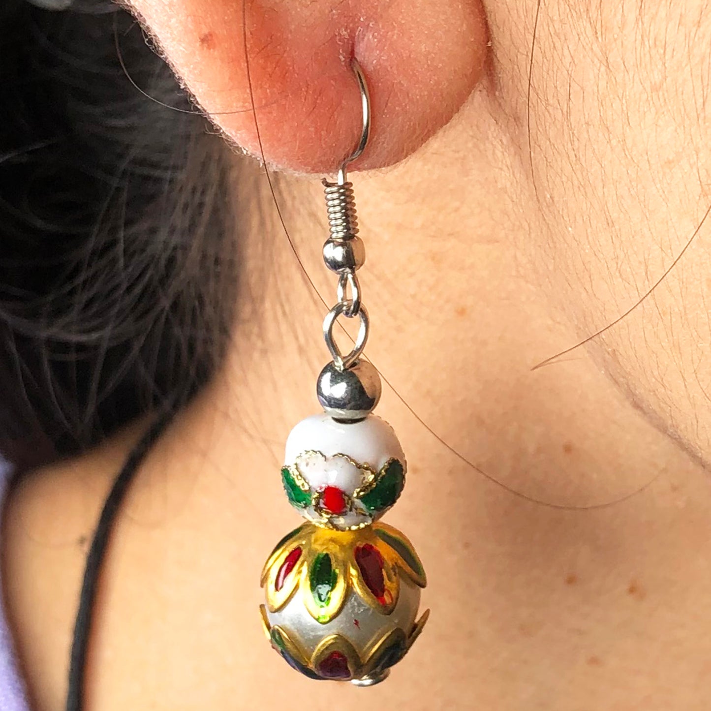 Natural Gemstone Elegant White Glass Beads Earrings for Women and Girls