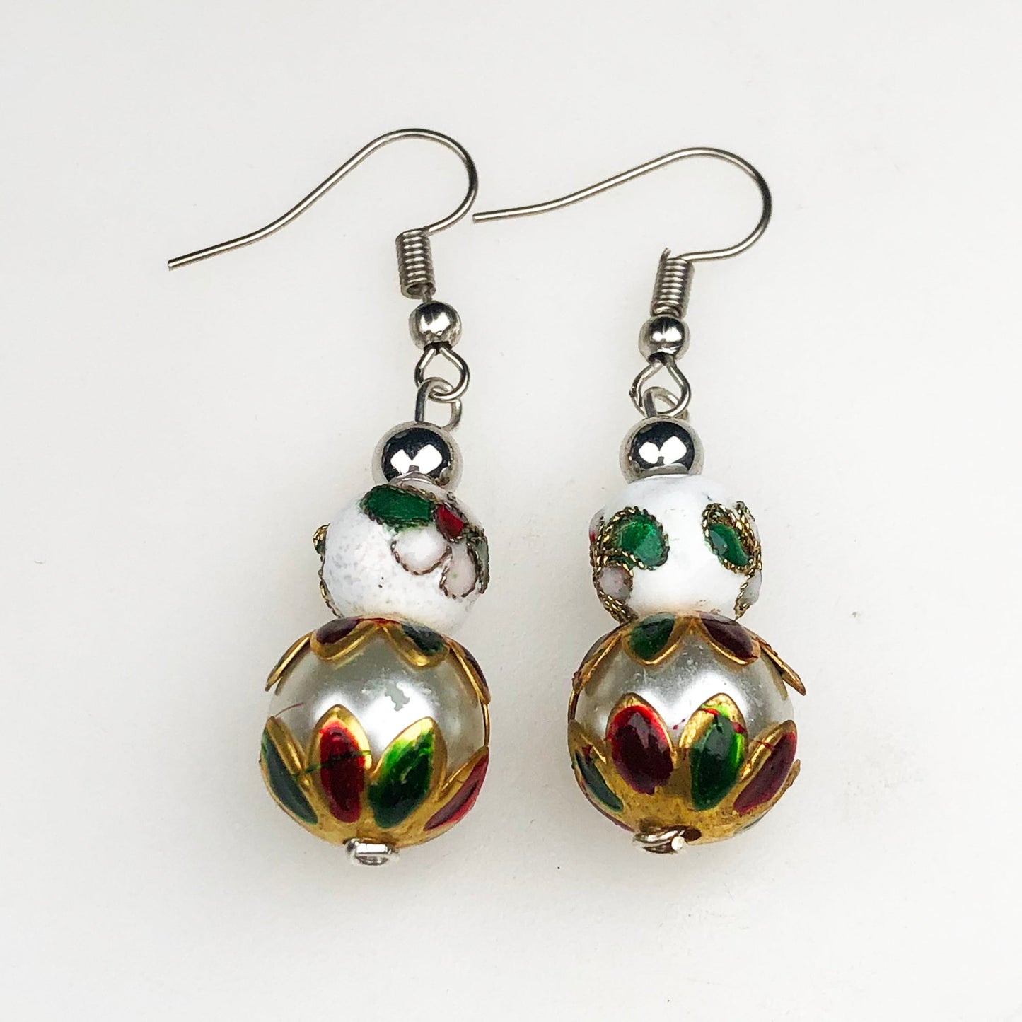 Natural Gemstone Elegant White Glass Beads Earrings for Women and Girls