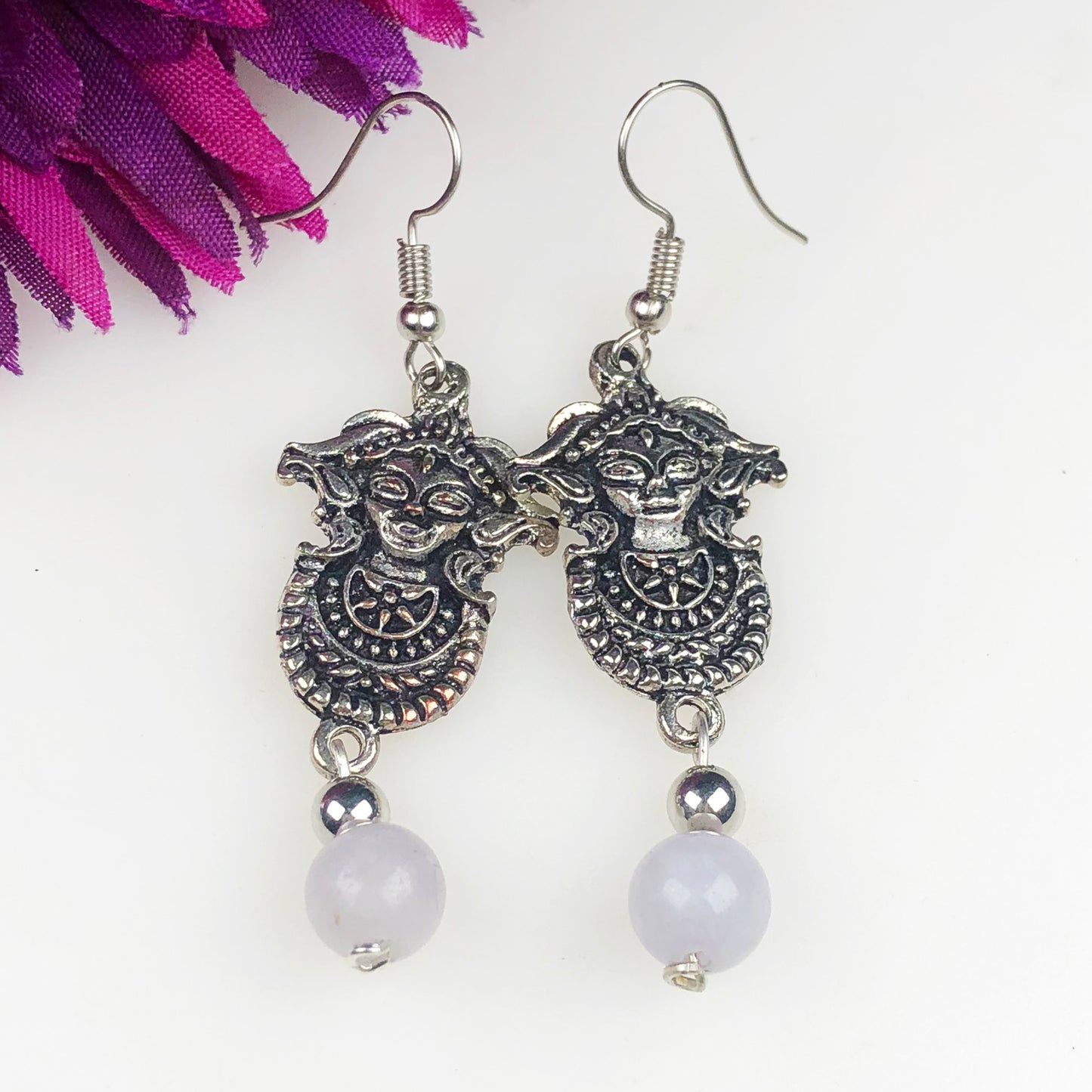 Natural Gemstone Dazzling White Agate Earrings for Women and Girls
