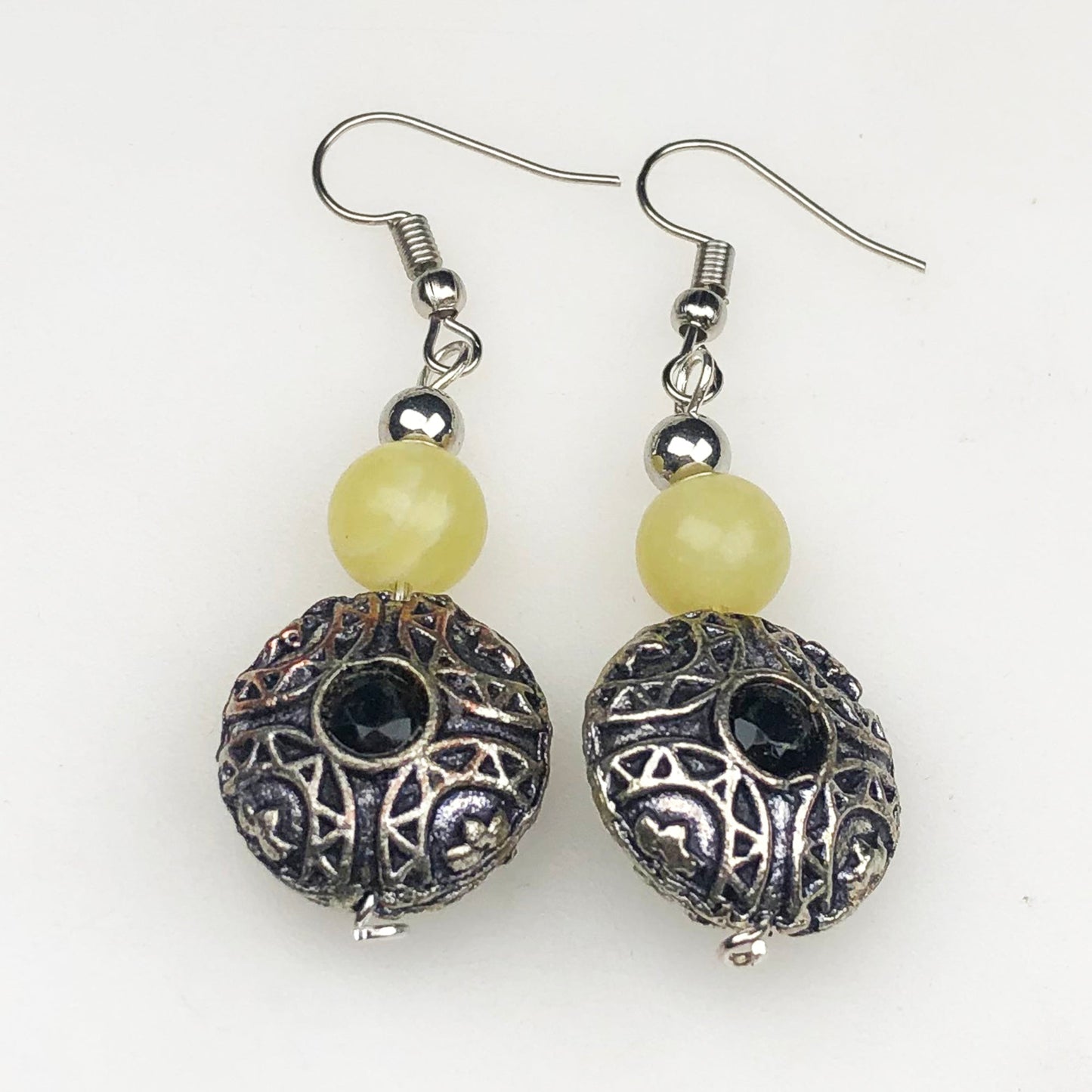 Natural Gemstone One of a kind Yellow Onyx and Onyx Earrings for Women and Girls