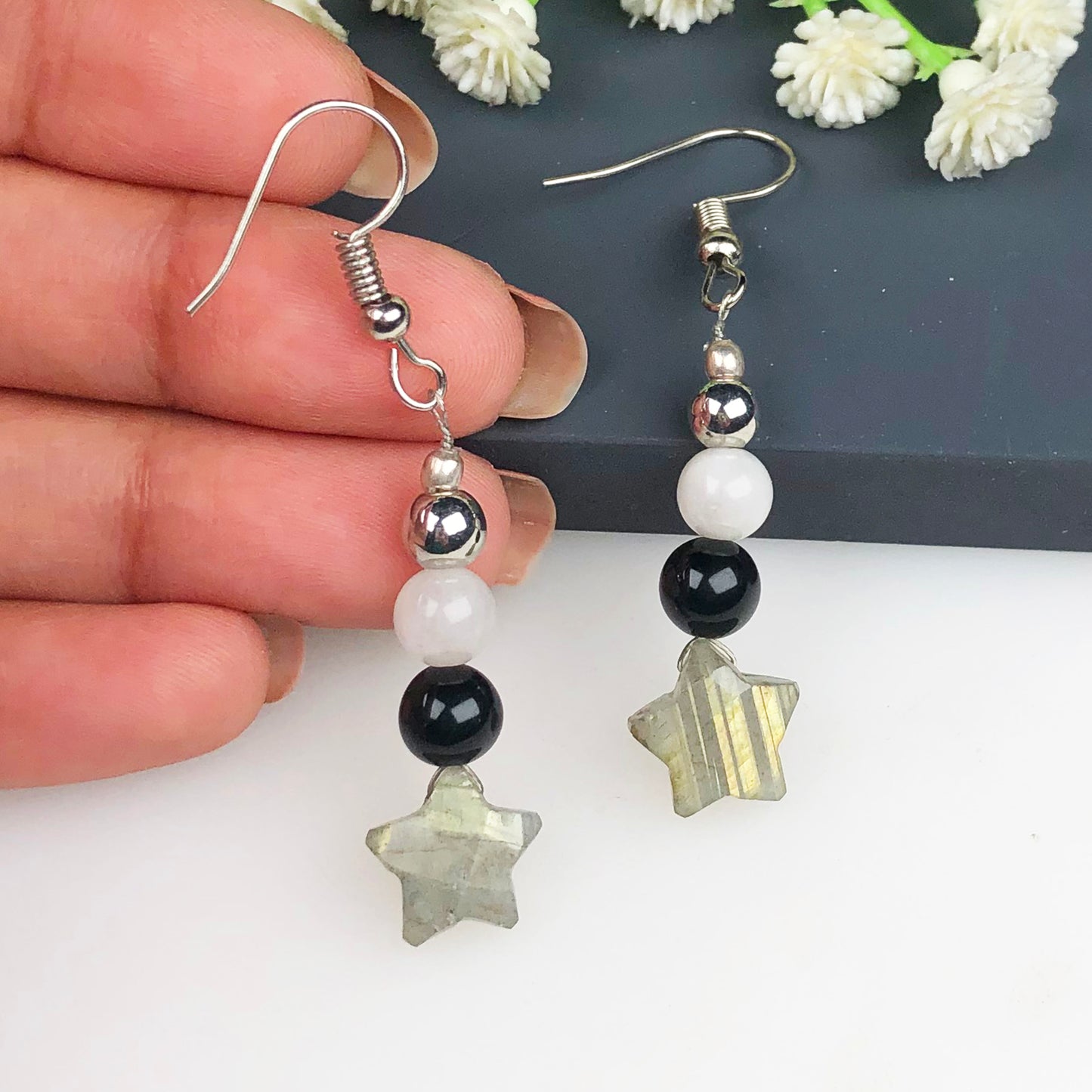 Natural Gemstone Very pretty Labradorite, Onyx and Agate Earrings for Women and Girls