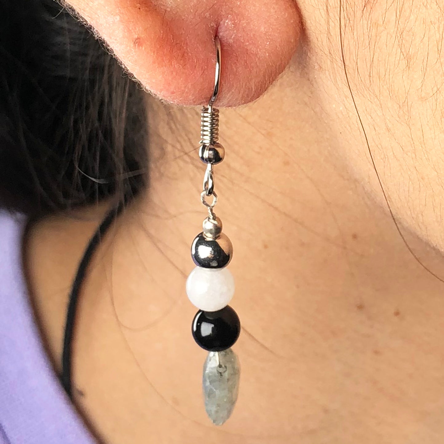 Natural Gemstone Very pretty Labradorite, Onyx and Agate Earrings for Women and Girls
