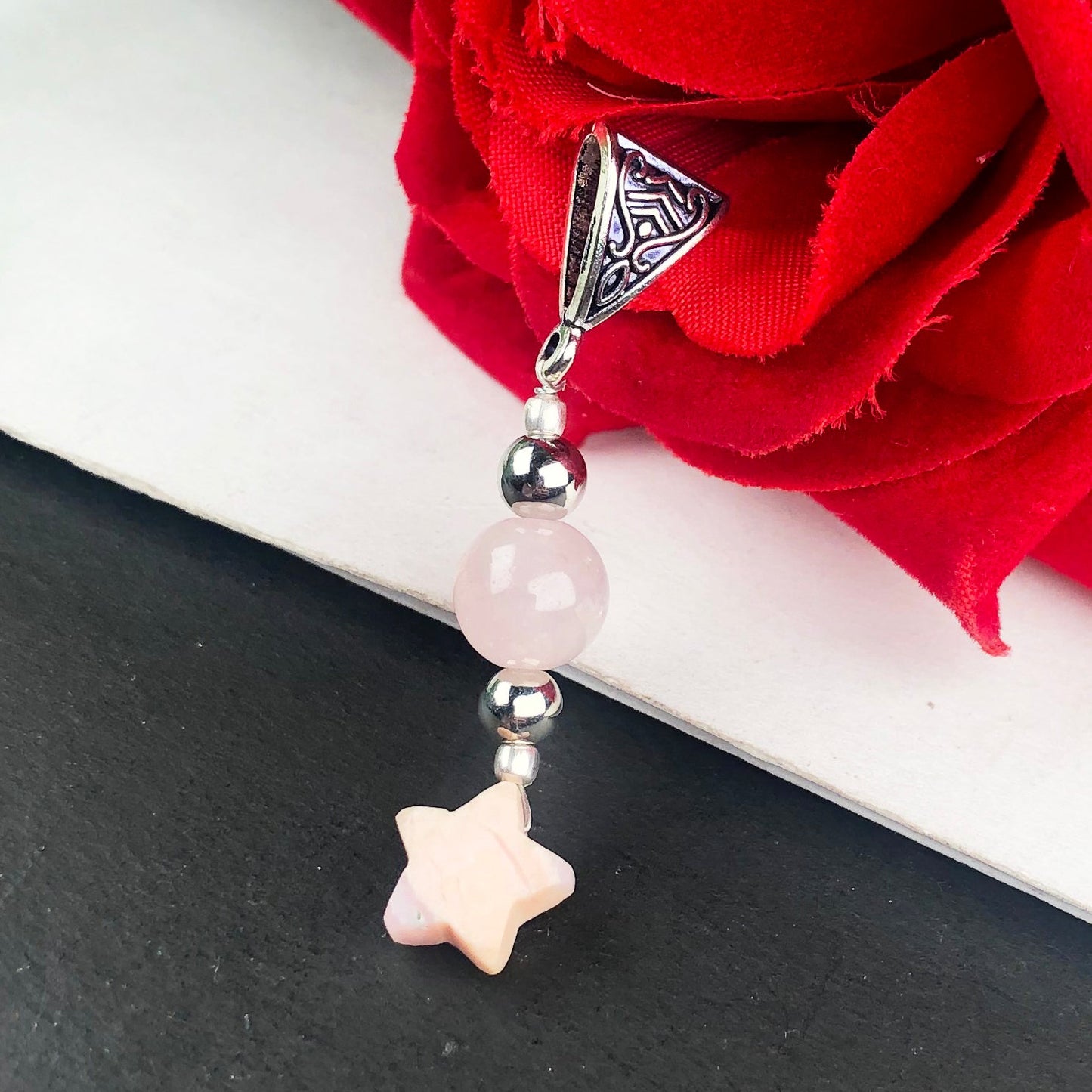 Pink Rose Quartz and Rhodonite Healing Pendant for Women and Girls