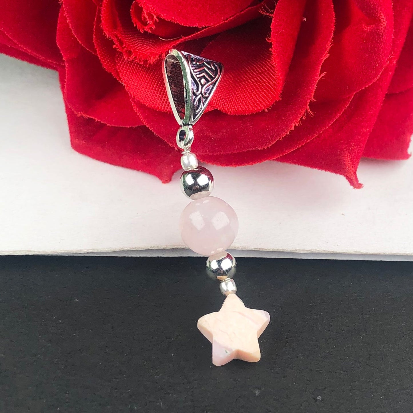 Pink Rose Quartz and Rhodonite Healing Pendant for Women and Girls