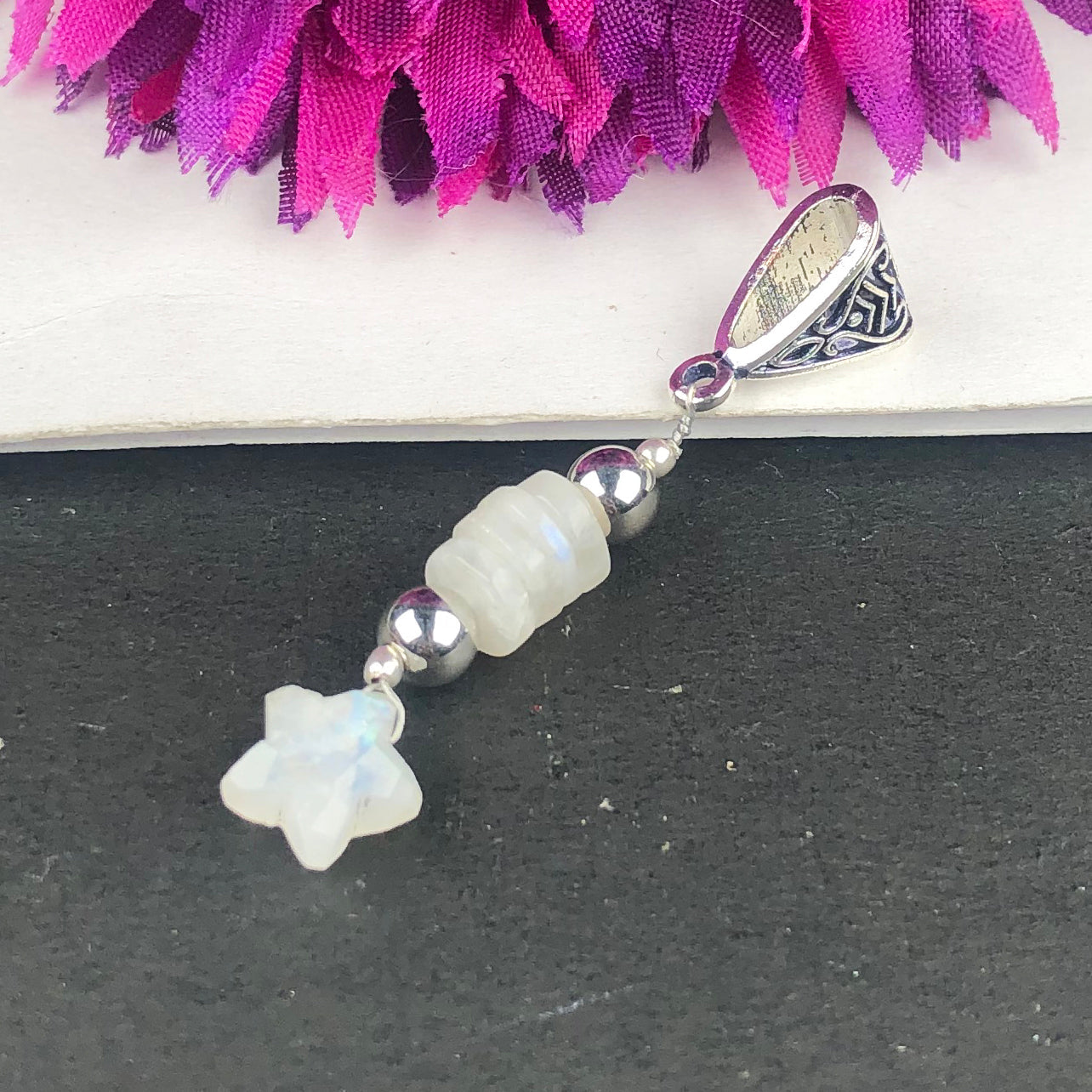White Blue Flash Moonstone Healing Pendant for Women and Girls