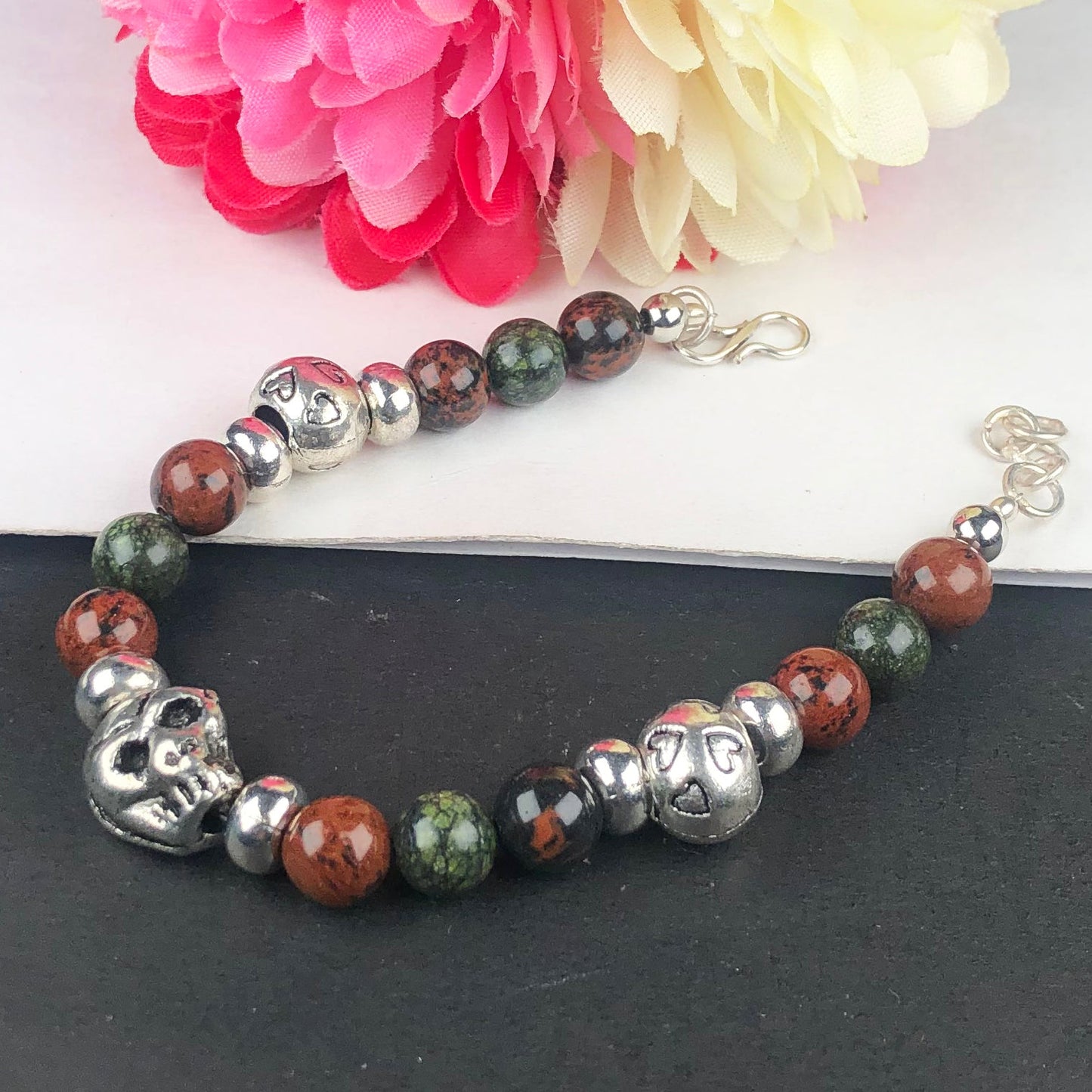 Top Quality Green Ocean Jasper and Brown Jasper Healing Bracelet Adjustable