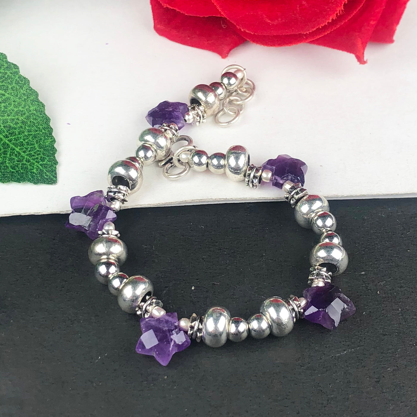 Fashionable Purple Amethyst Healing Bracelet Adjustable