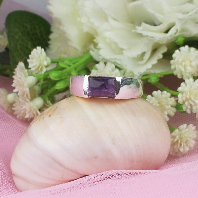 Amazing Gemstone Amethyst Ring Main Metal Brass, Silver Coated