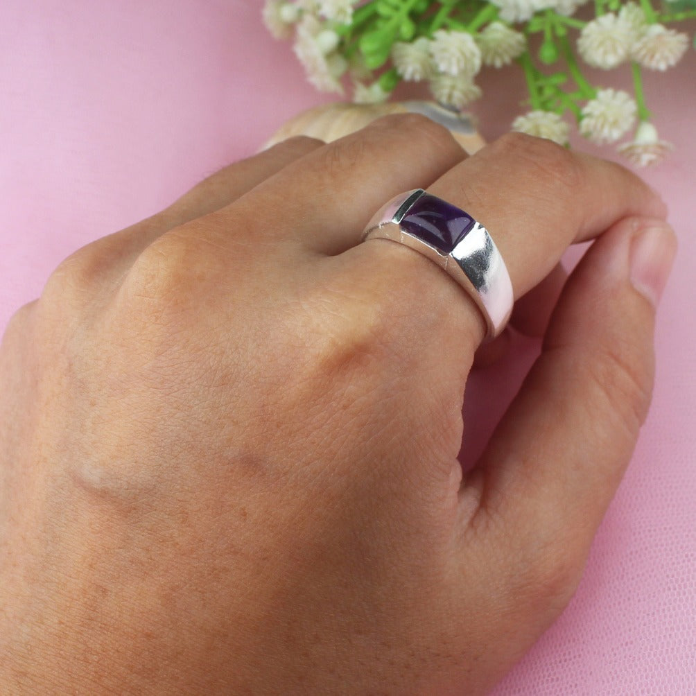 Amazing Gemstone Amethyst Ring Main Metal Brass, Silver Coated