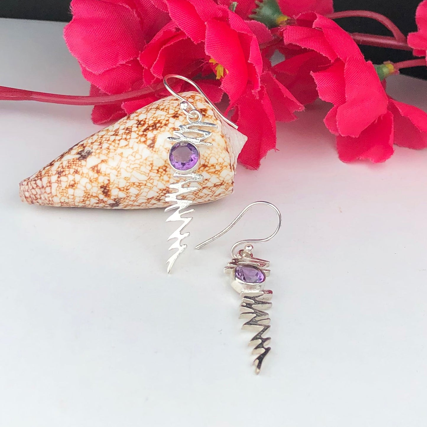 One of a kind Purple Amethyst Earrings Made of Brass Silver Polished Danglers