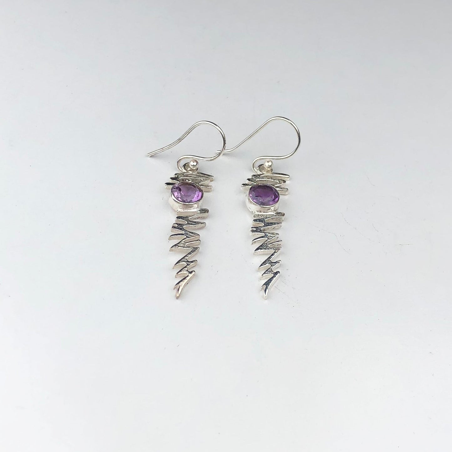 One of a kind Purple Amethyst Earrings Made of Brass Silver Polished Danglers