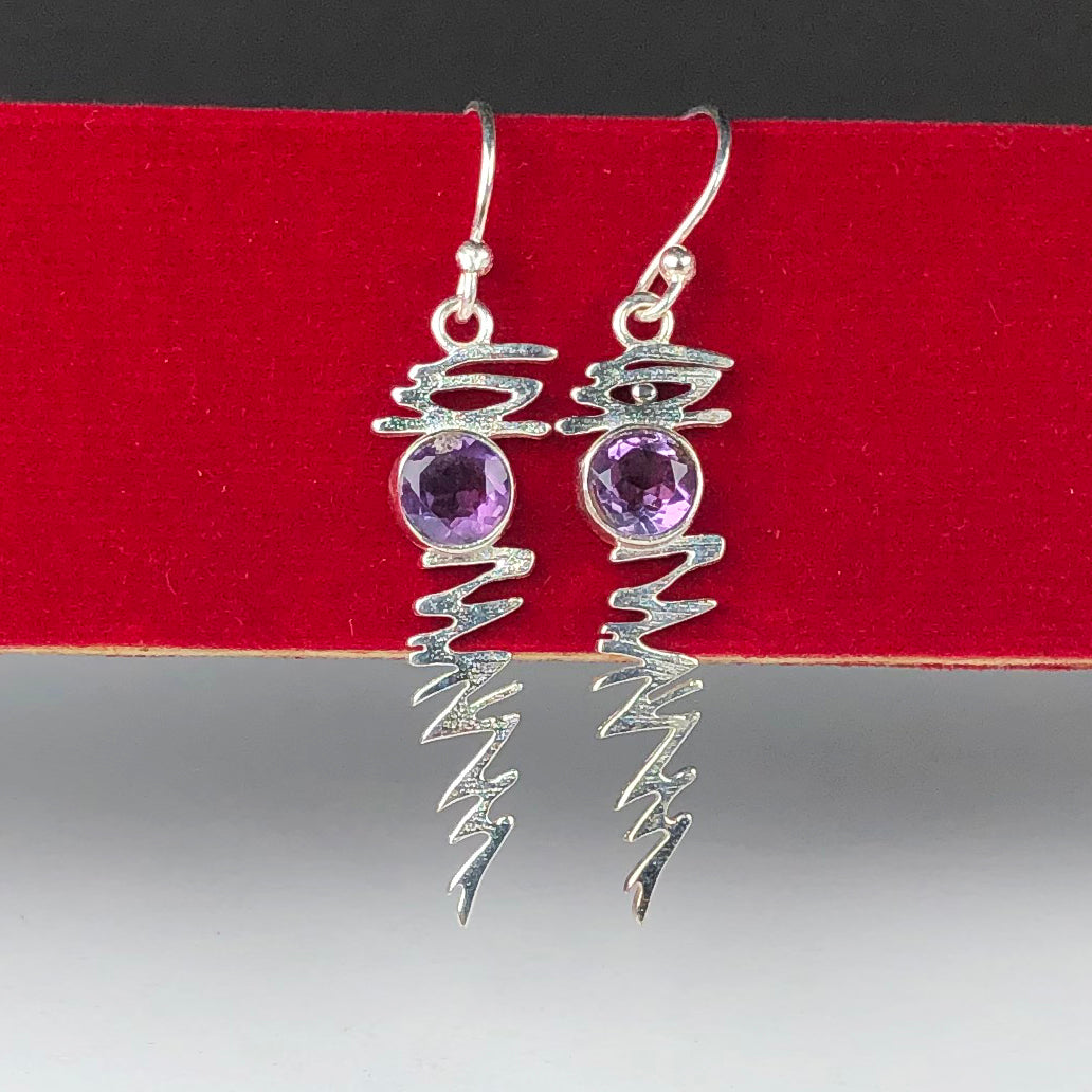 One of a kind Purple Amethyst Earrings Made of Brass Silver Polished Danglers