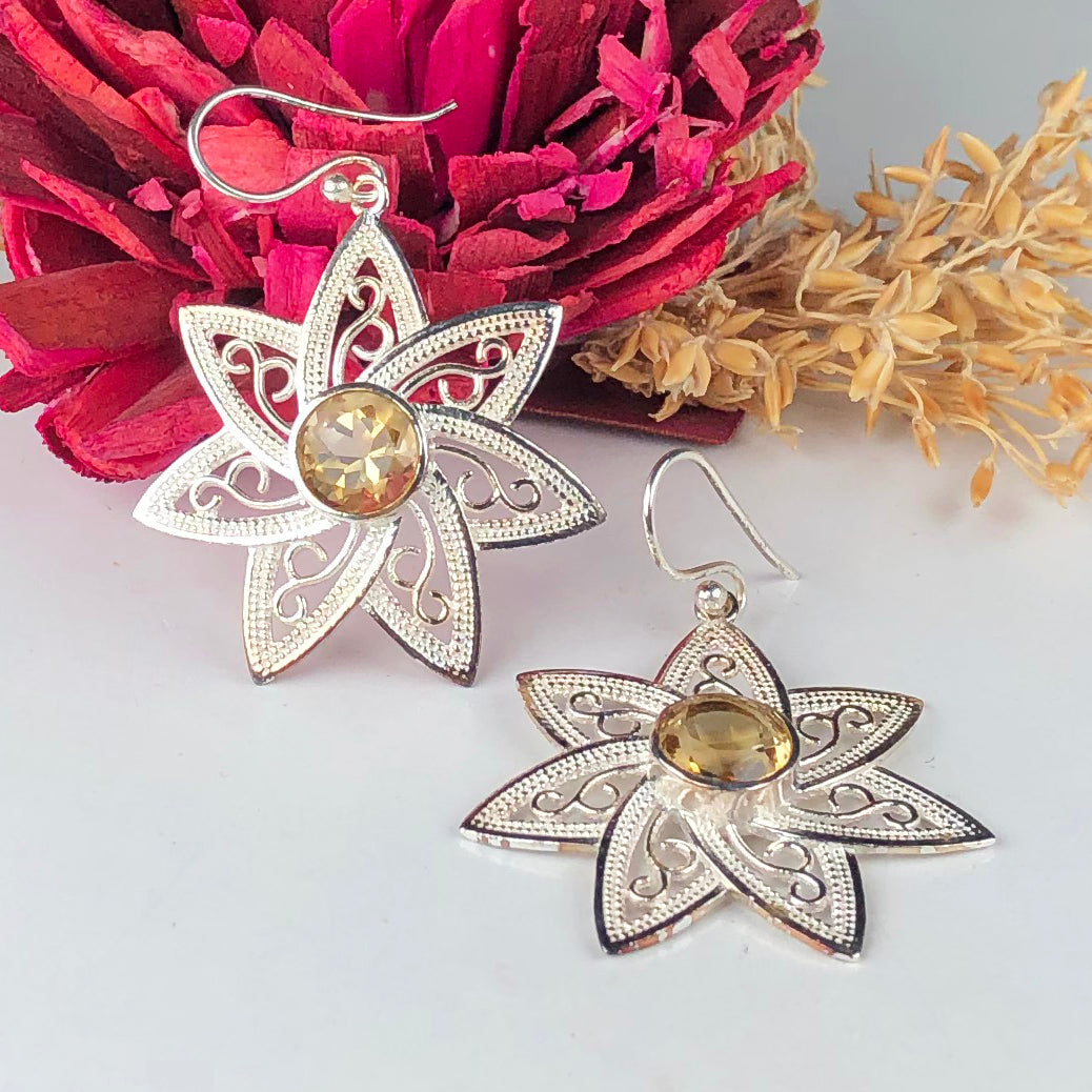 Dazzling Citrine Earrings Made of Brass Silver Polished Danglers