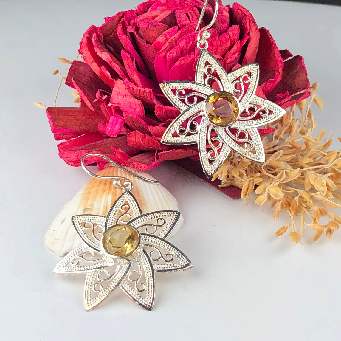 Dazzling Citrine Earrings Made of Brass Silver Polished Danglers
