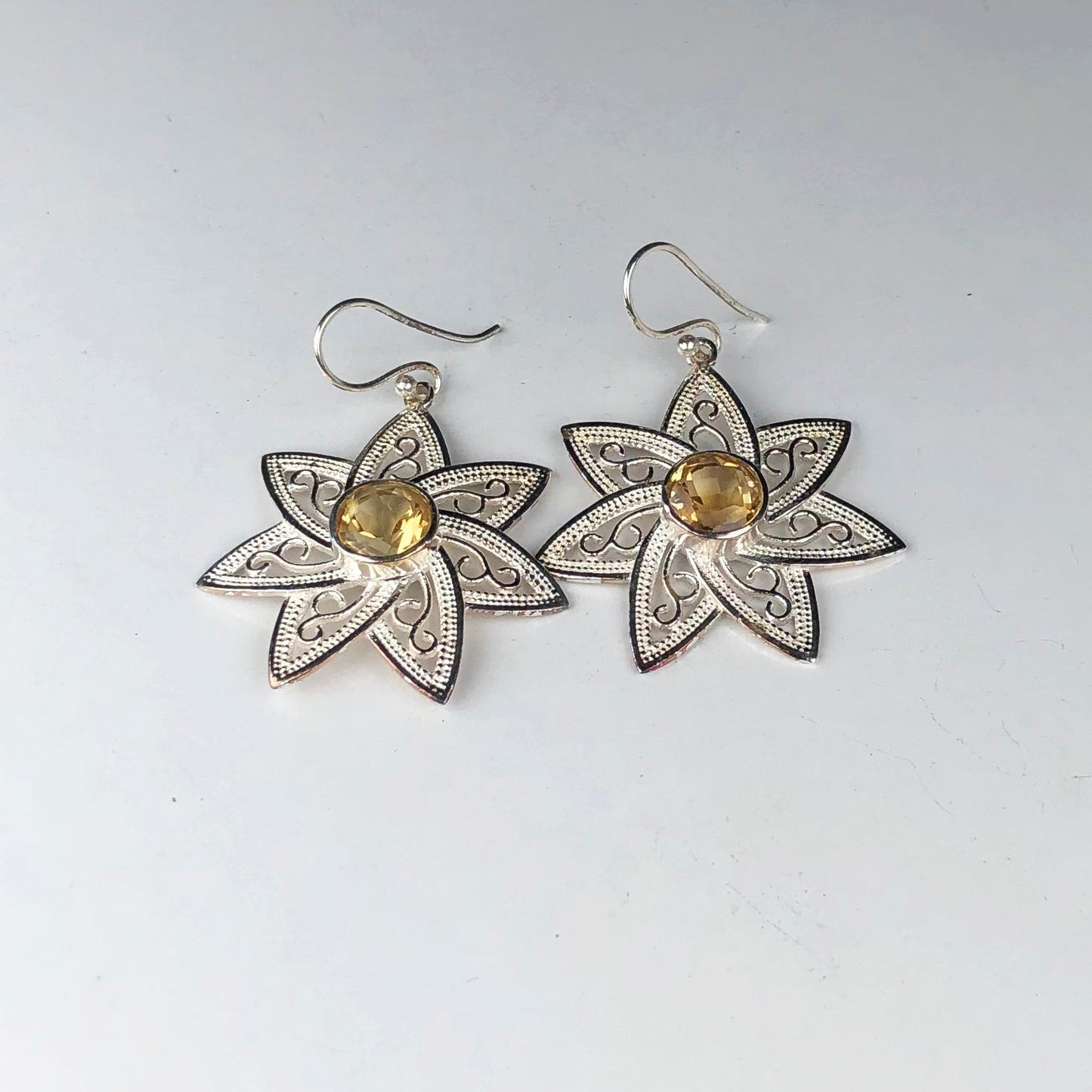 Dazzling Citrine Earrings Made of Brass Silver Polished Danglers