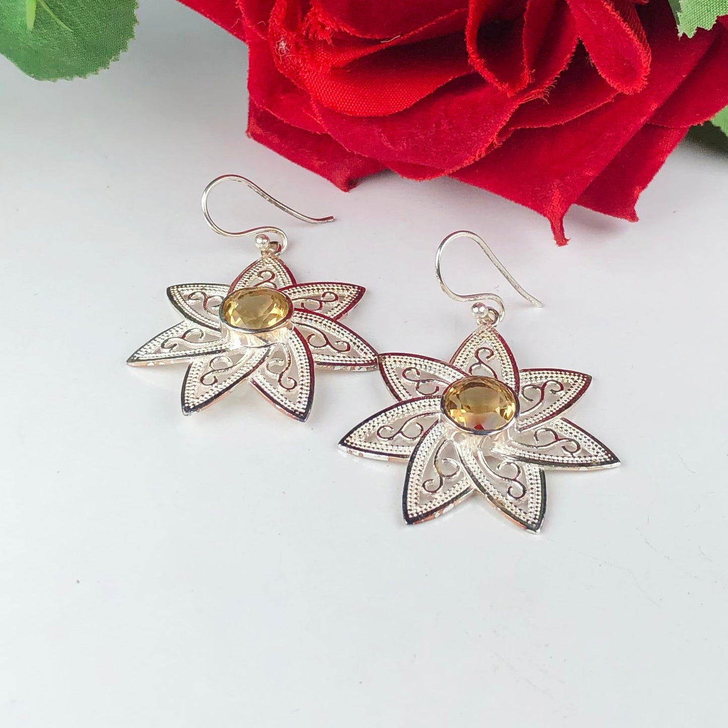 Dazzling Citrine Earrings Made of Brass Silver Polished Danglers