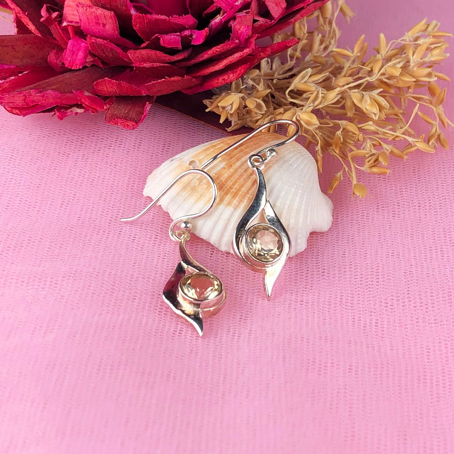 Wonderful Citrine Earrings Made of Brass Silver Polished Danglers
