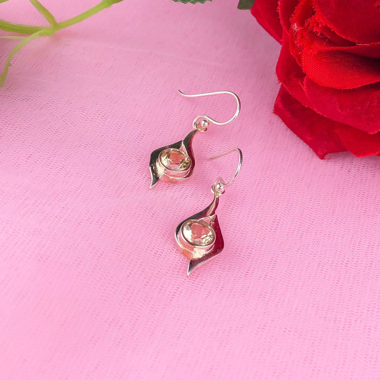 Wonderful Citrine Earrings Made of Brass Silver Polished Danglers