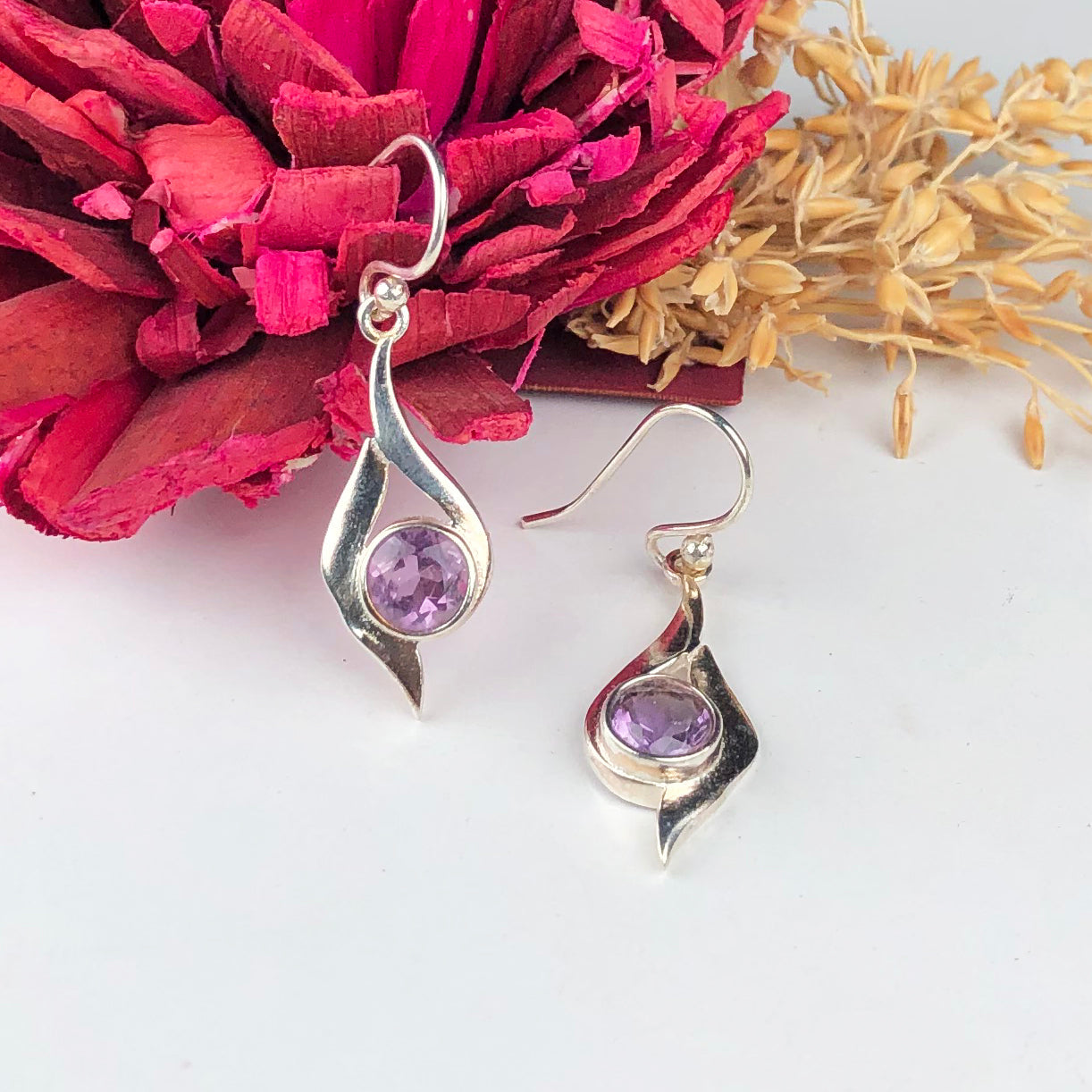 Alluring Purple Amethyst Earrings Made of Brass Silver Polished Danglers
