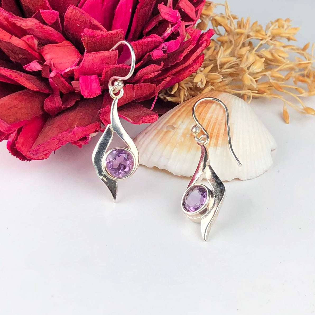 Alluring Purple Amethyst Earrings Made of Brass Silver Polished Danglers