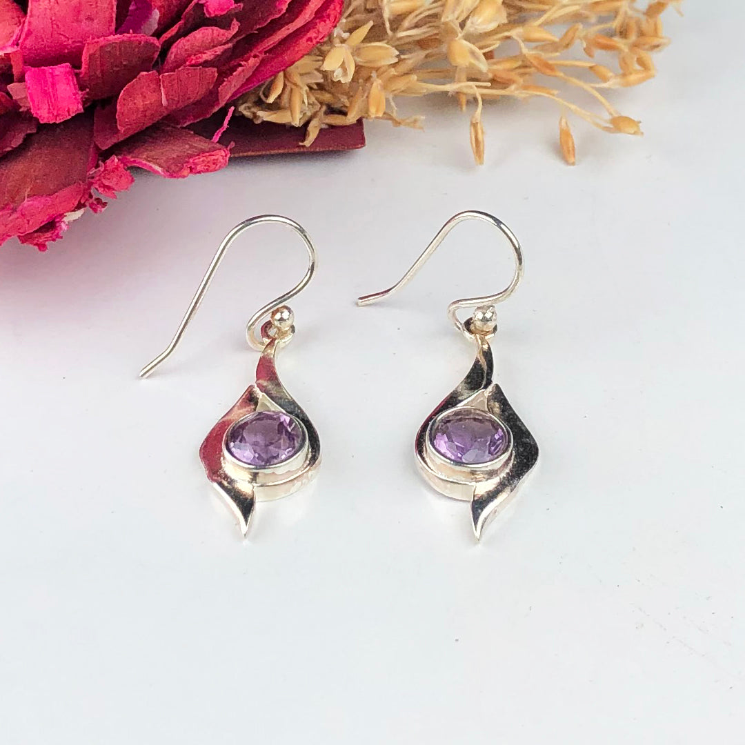 Alluring Purple Amethyst Earrings Made of Brass Silver Polished Danglers