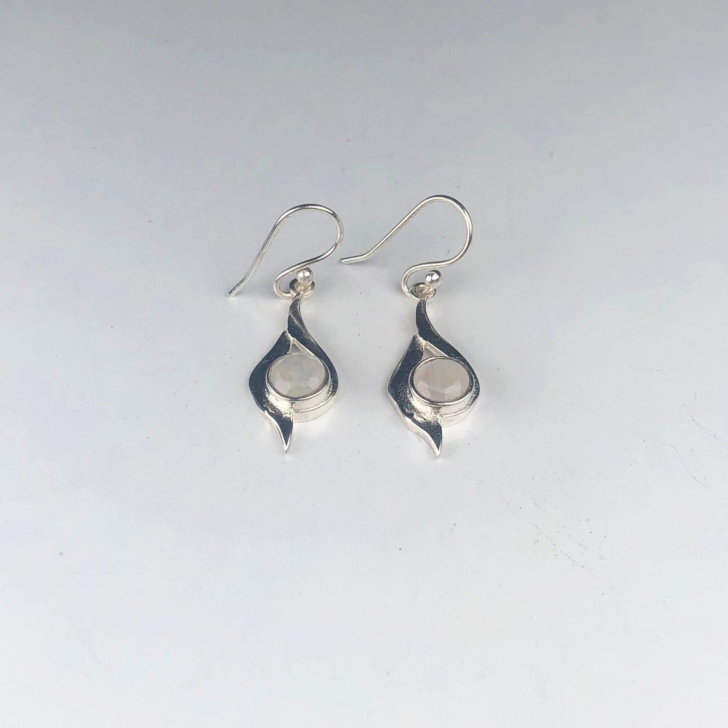 Intricate White Moonstone Earrings Made of Brass Silver Polished Danglers
