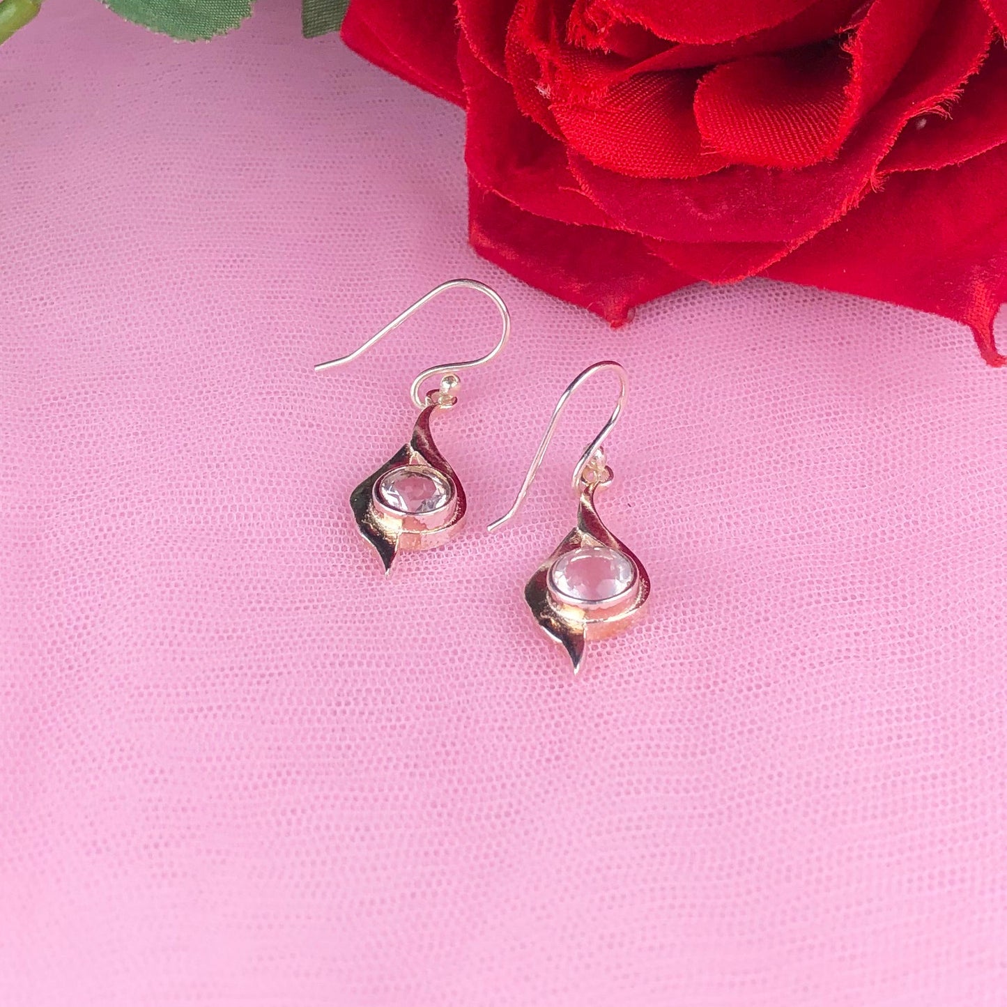 Modern Clear Quartz Earrings Made of Brass Silver Polished Danglers