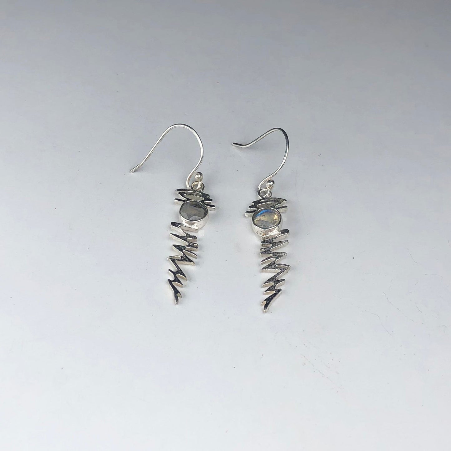 Alluring Blue Labradorite Earrings Made of Brass Silver Polished Danglers