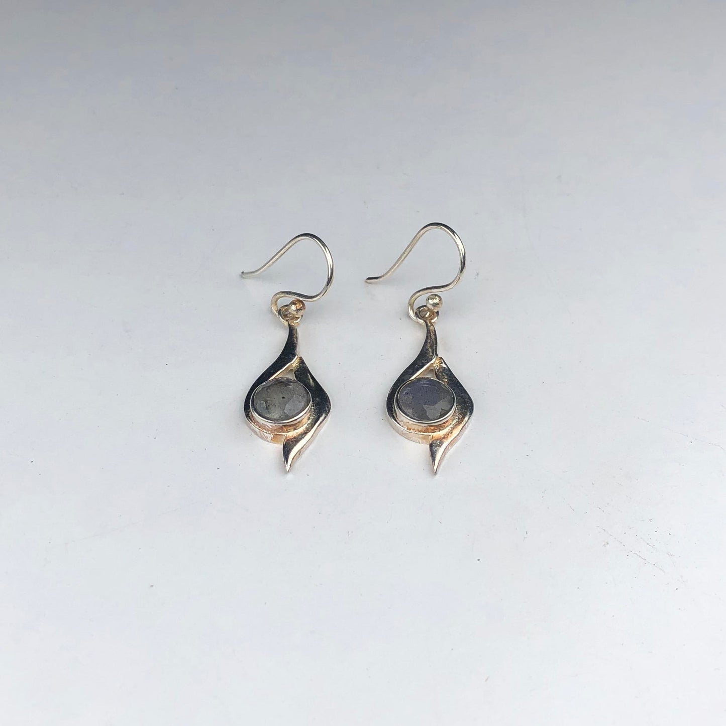 Wonderful Blue Labradorite Earrings Made of Brass Silver Polished Danglers