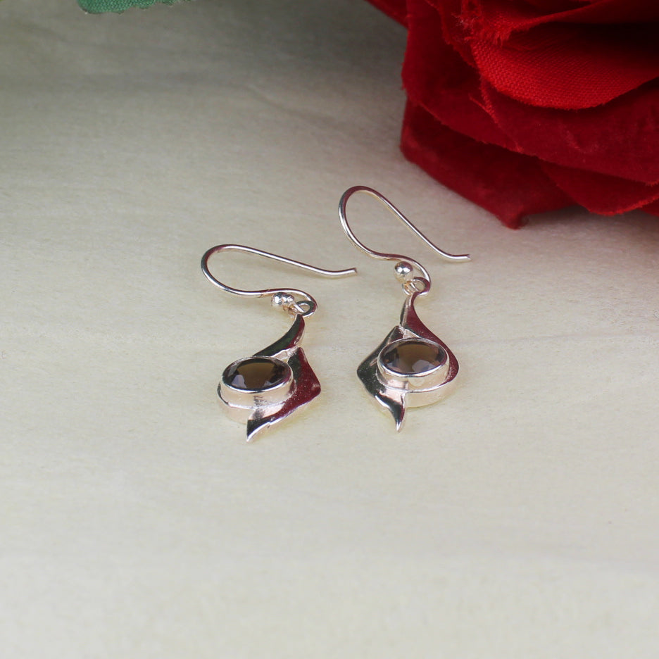 Radiant Brown Smoky Quartz Earrings Made of Brass Silver Polished Danglers