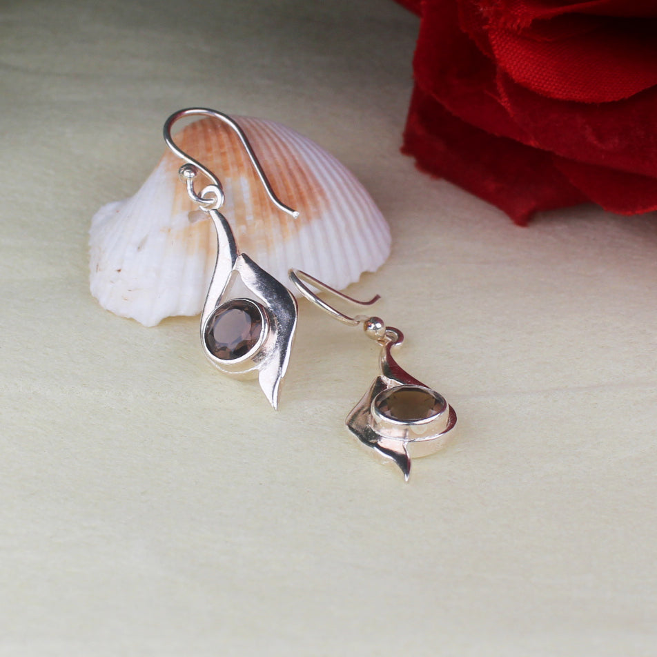 Radiant Brown Smoky Quartz Earrings Made of Brass Silver Polished Danglers