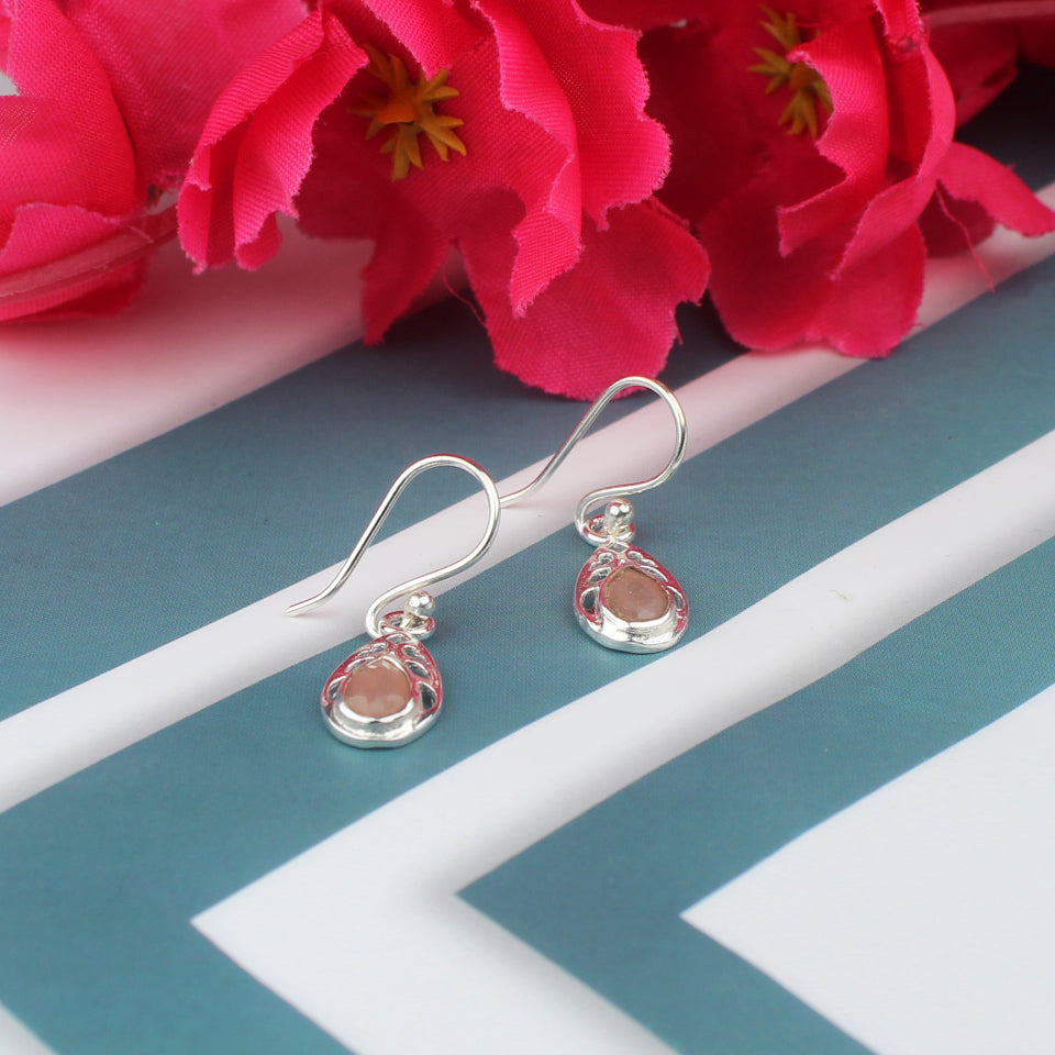 Glamorous Pink Chalcedony Earrings Made of Brass Silver Polished Danglers