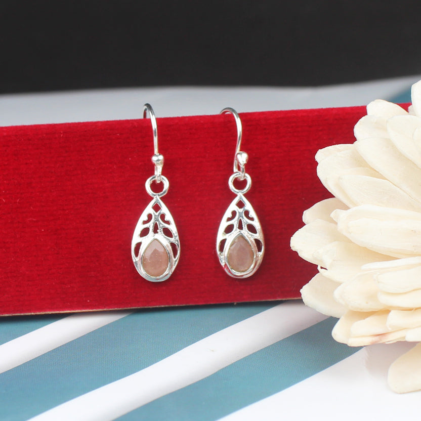 Glamorous Pink Chalcedony Earrings Made of Brass Silver Polished Danglers