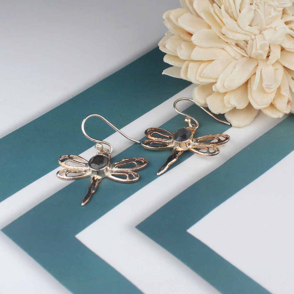 Modern Blue Labradorite Earrings Made of Brass Silver Polished Danglers