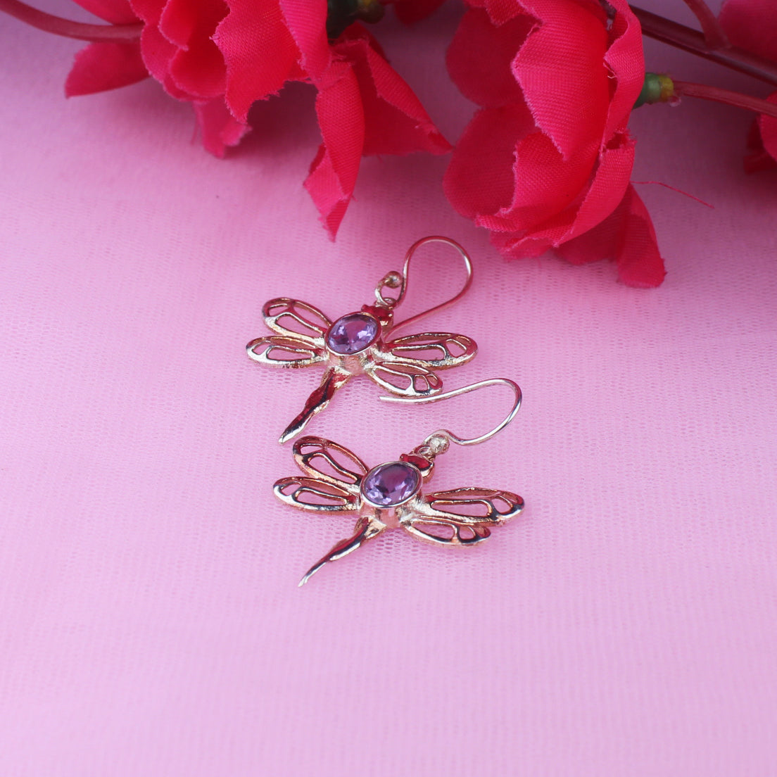 Trendy Purple Amethyst Earrings Made of Brass Silver Polished Danglers