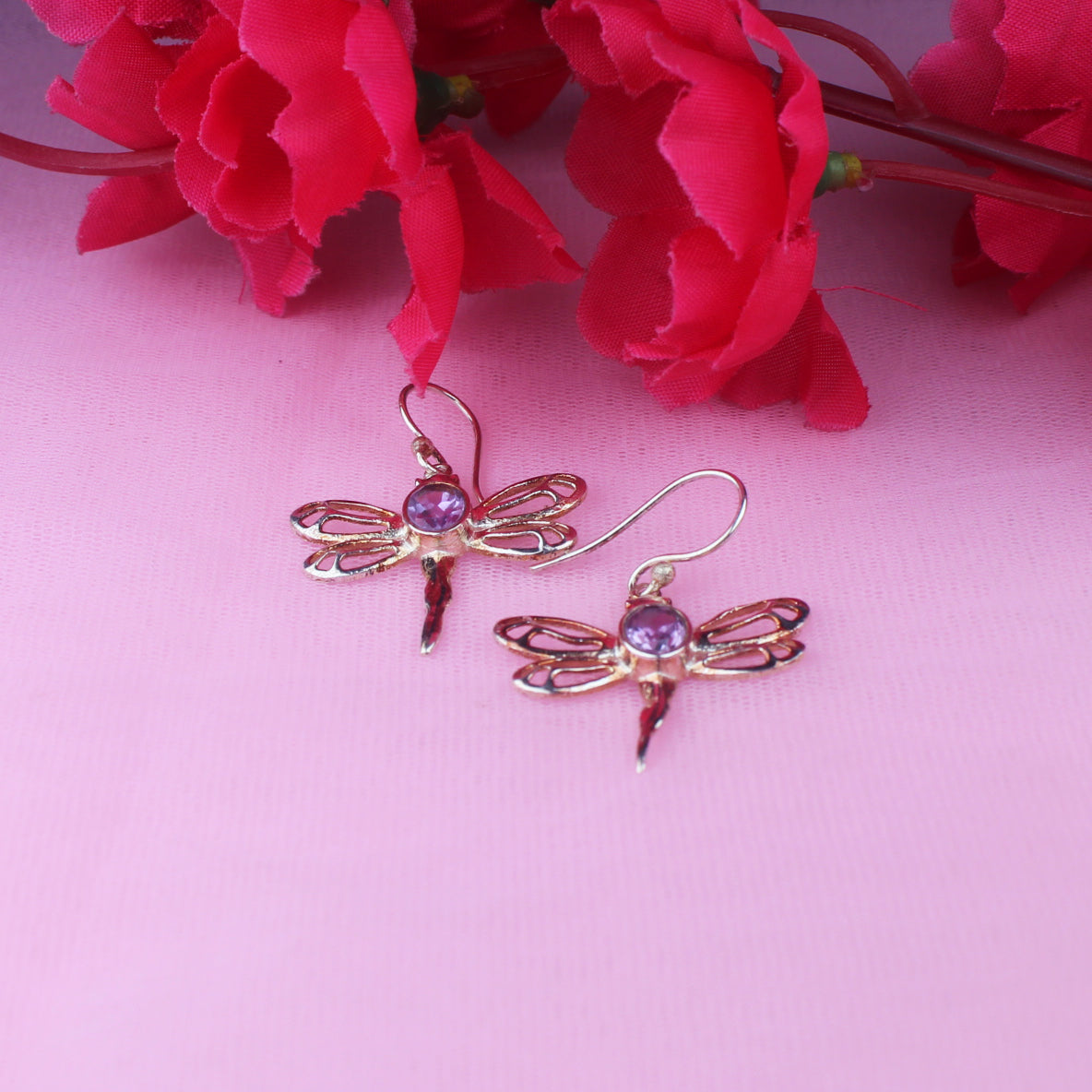 Trendy Purple Amethyst Earrings Made of Brass Silver Polished Danglers