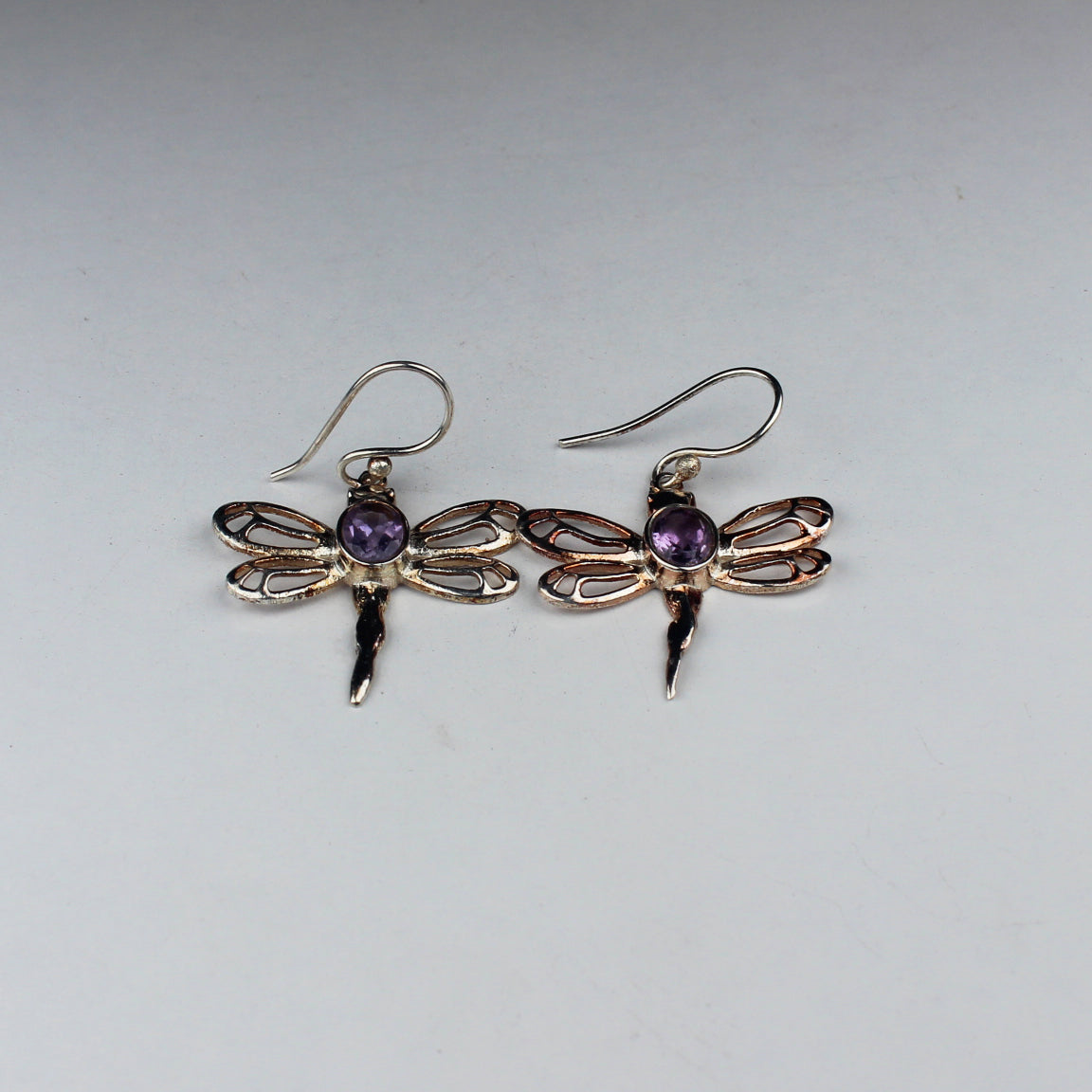 Trendy Purple Amethyst Earrings Made of Brass Silver Polished Danglers