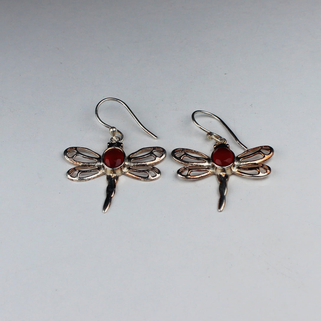 Modern Red Carnelian Earrings Made of Brass Silver Polished Danglers