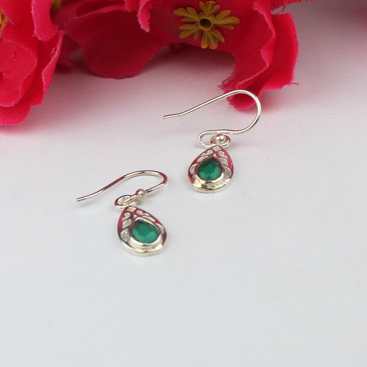 Striking Green Onyx Earrings Made of Brass Silver Polished Danglers