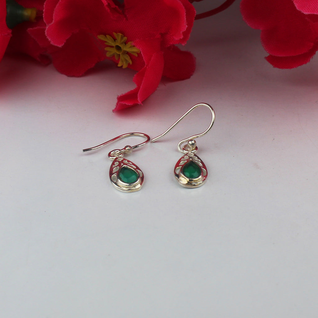 Striking Green Onyx Earrings Made of Brass Silver Polished Danglers