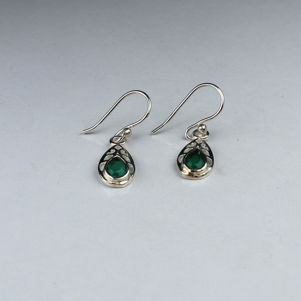 Striking Green Onyx Earrings Made of Brass Silver Polished Danglers
