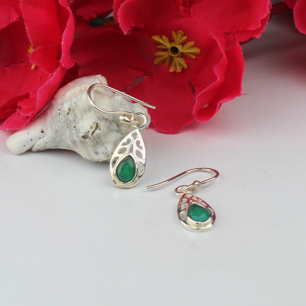 Striking Green Onyx Earrings Made of Brass Silver Polished Danglers