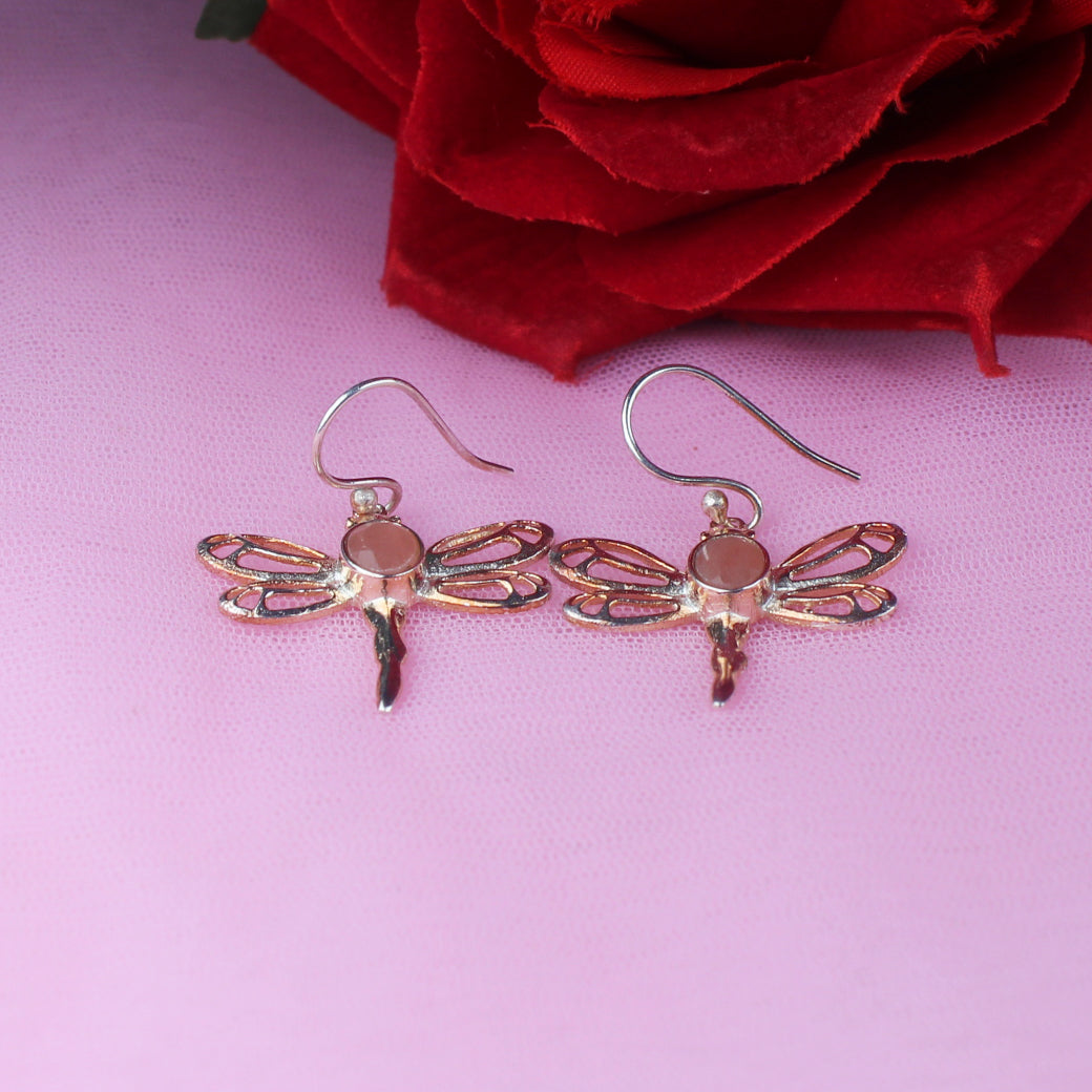 One of a kind Pink Chalcedony Earrings Made of Brass Silver Polished Danglers
