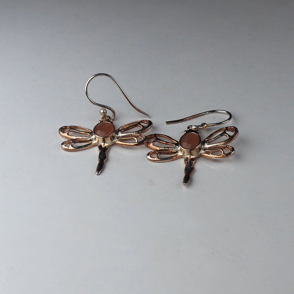 One of a kind Pink Chalcedony Earrings Made of Brass Silver Polished Danglers